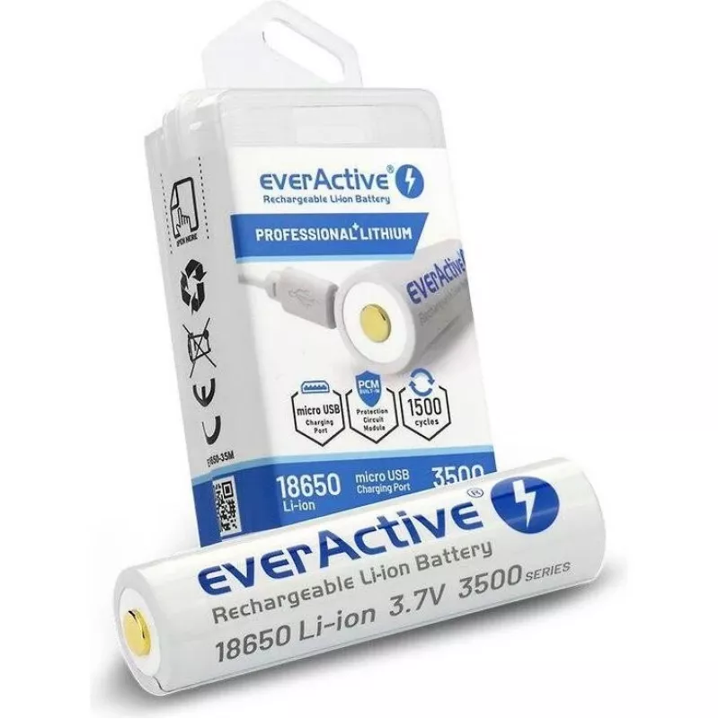 18650 Li-Ion 3.7V everActive 3500mAh battery (1 tk) micro-USB with protection