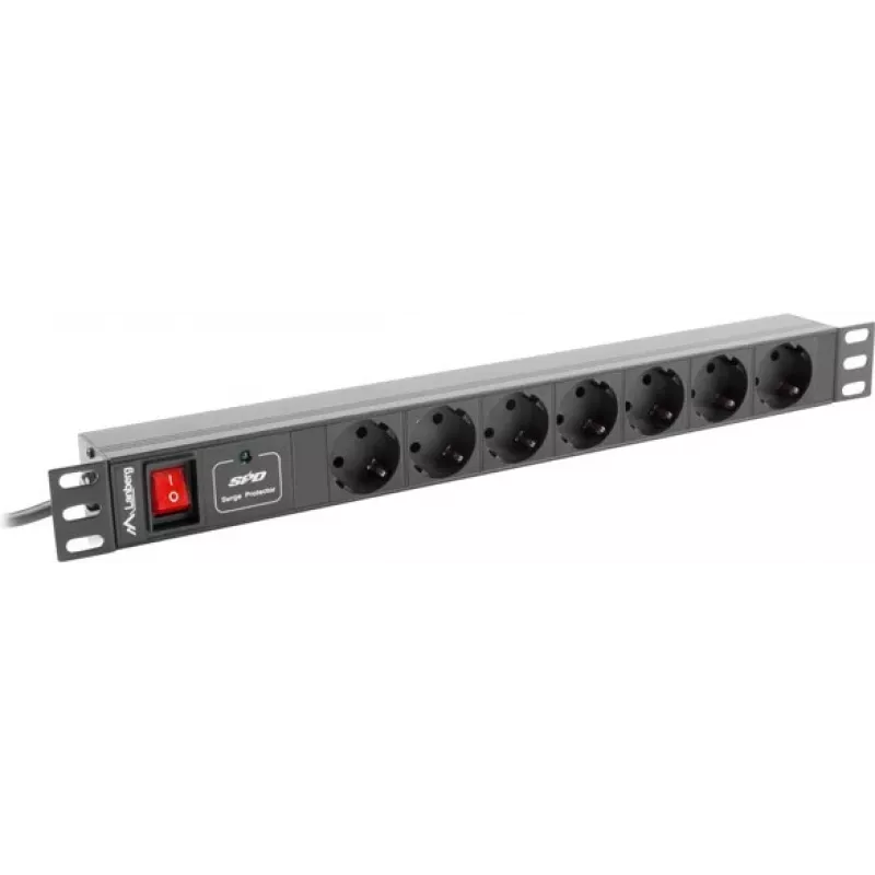 Lanberg | Toitejaotuse seade (PDU) 19 tolli 1U 10A 2M 7X Schuko pistikupesa | PDU-07F-0200-IEC-BK