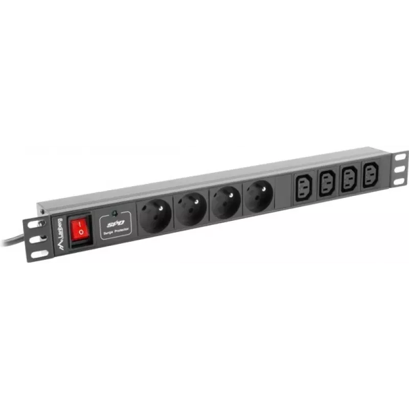 Toitejaotusseade LANBERG PDU-04E04I-0200-IEC-BK — 1U, 4 E-tüüpi pesa, 2 m kaabel, 10 A, 220–250 V
