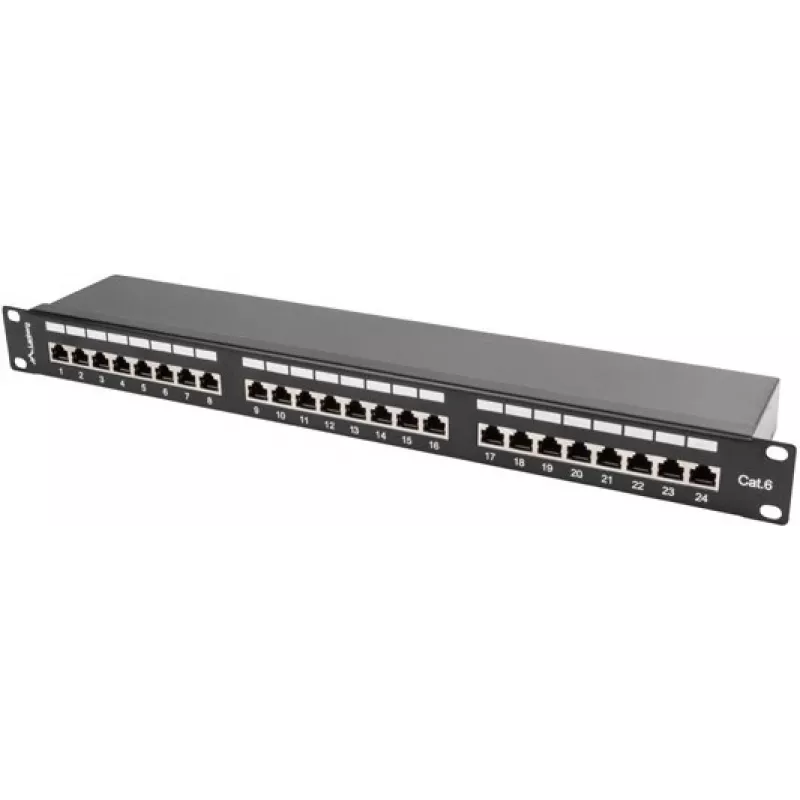 Patch panel 1U LANBERG PPS6-1024-B, 24 pordiga Cat6, metallist, must, 442×114,5×44,5 mm