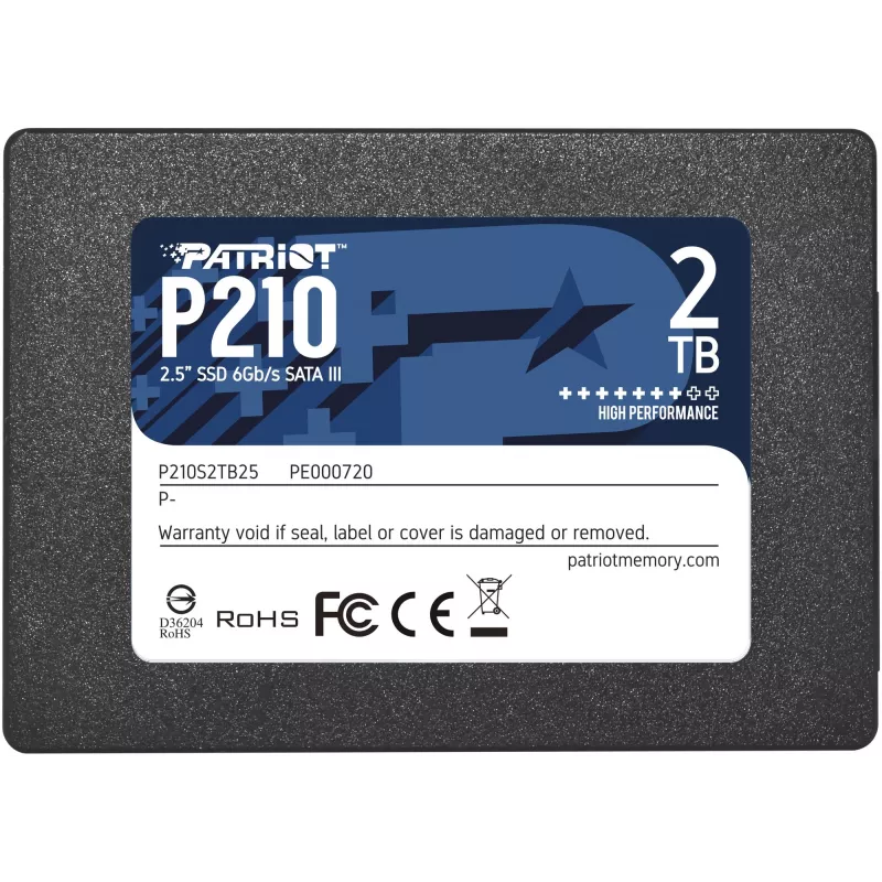 2.5-tolline SATA III SSD PATRIOT P210 2 TB — 500 MB/s lugemiskiirus, 400 MB/s kirjutamiskiirus, 7 mm