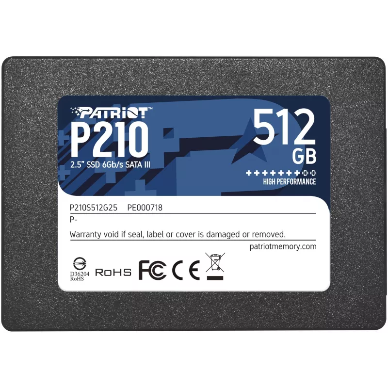 2,5-tolline SATA III SSD PATRIOT P210 512 GB — 500 MB/s lugemine, 400 MB/s kirjutamine