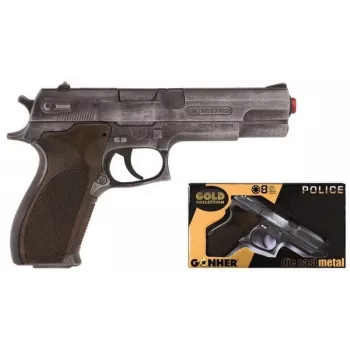 Mängunoolerelv Pulio Police gun metal GONHER 45/1 15545/1 — metallviimistlusega ühelasuline mängutulirelv