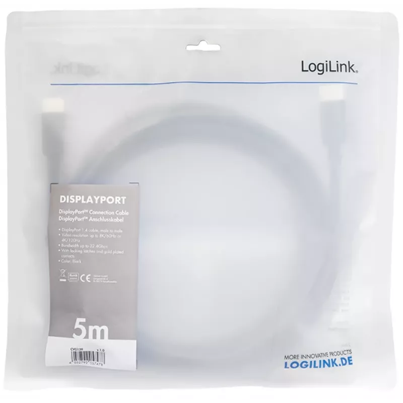 DisplayPort-kaabel LogiLink CV0139 5 m Must