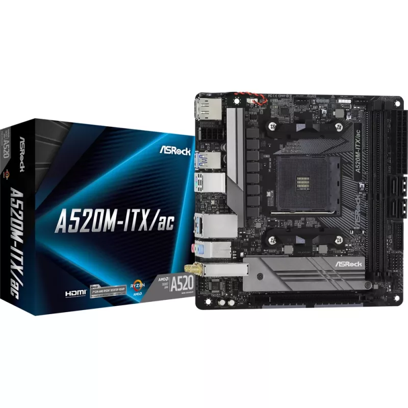 Emaplaat ASRock A520M-ITX/ac pesa AM4 micro ATX