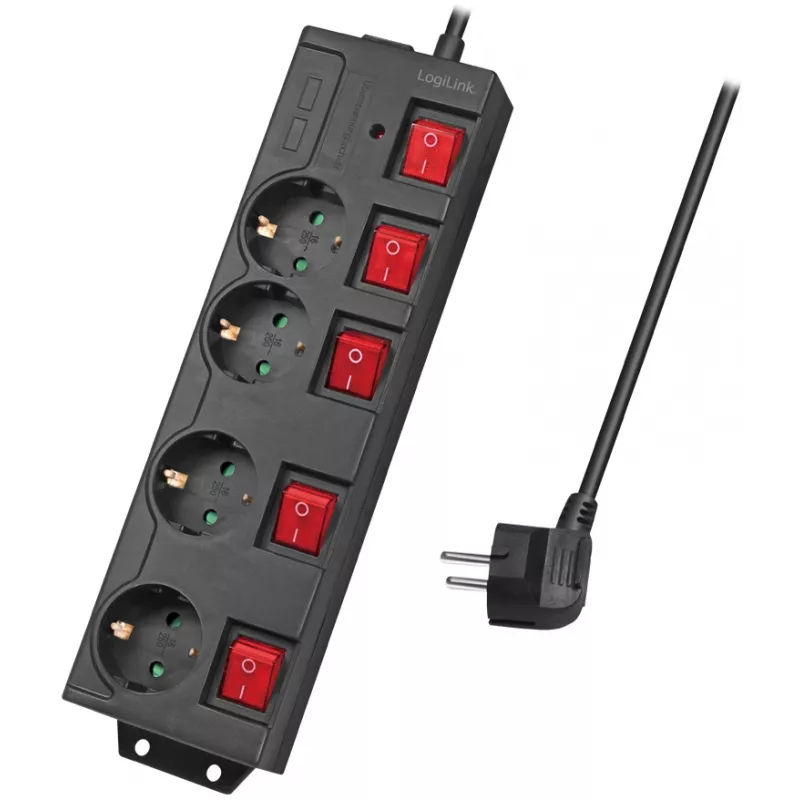 Pikendusjuhe LogiLink LPS251 1,5 m 4 vahelduvvoolu pistikupesa Siseruumidesse Must