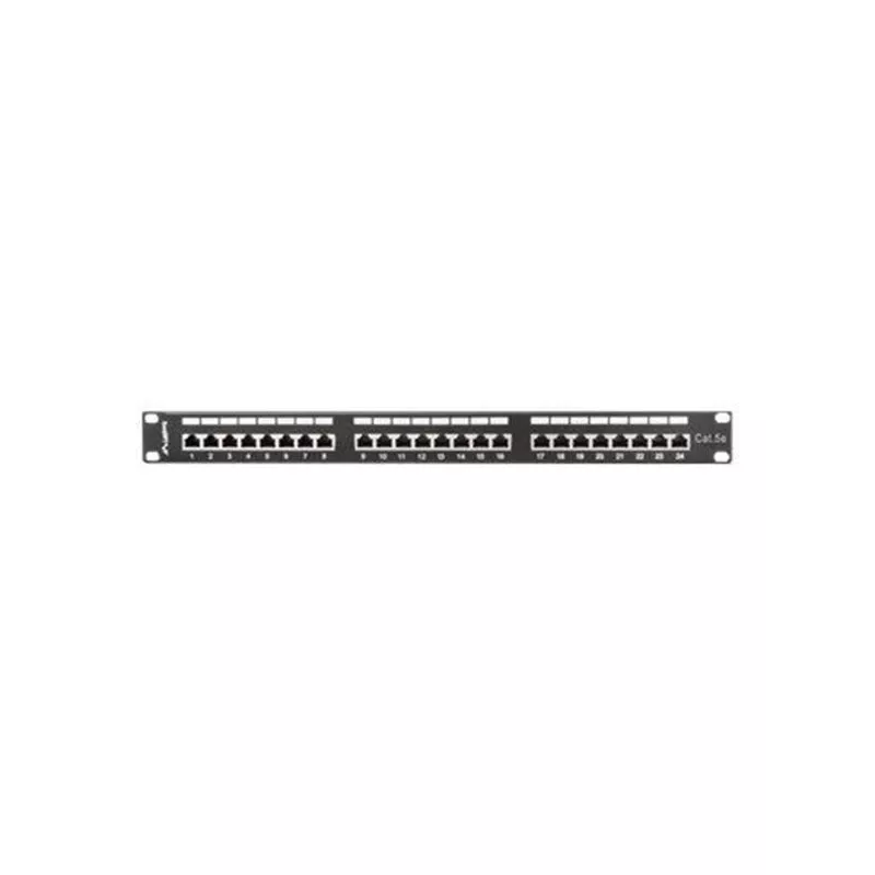 Patch-paneel 1U LANBERG PPS5-1024-B — 24-port RJ-45 Cat5, metallist, must, riiulile paigaldatav