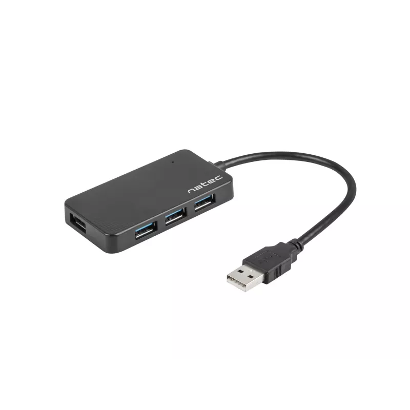 USB-jaotur NATEC Moth 4-pordiline USB 3.2 Gen 1 Type-A (5000 Mbit/s), USB-toitega, must, 0,15 m kaabel