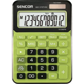Lauakalkulaator SENCOR SEC 372GN 12-kohaline LCD, põhilised aritmeetikafunktsioonid, päikese- ja akutoitega