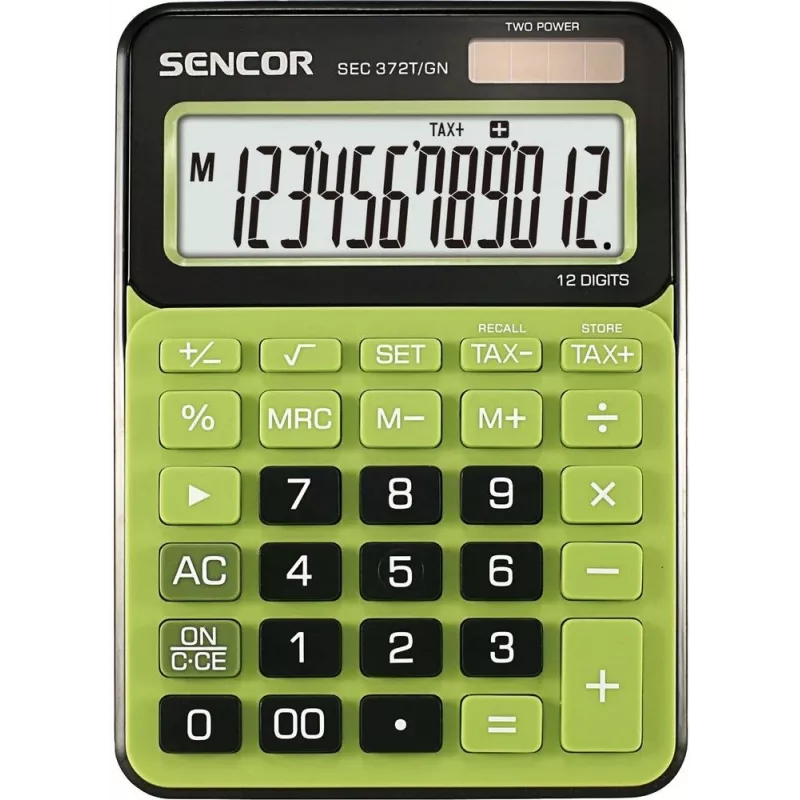 Lauakalkulaator SENCOR SEC 372GN 12-kohaline LCD, põhilised aritmeetikafunktsioonid, päikese- ja akutoitega