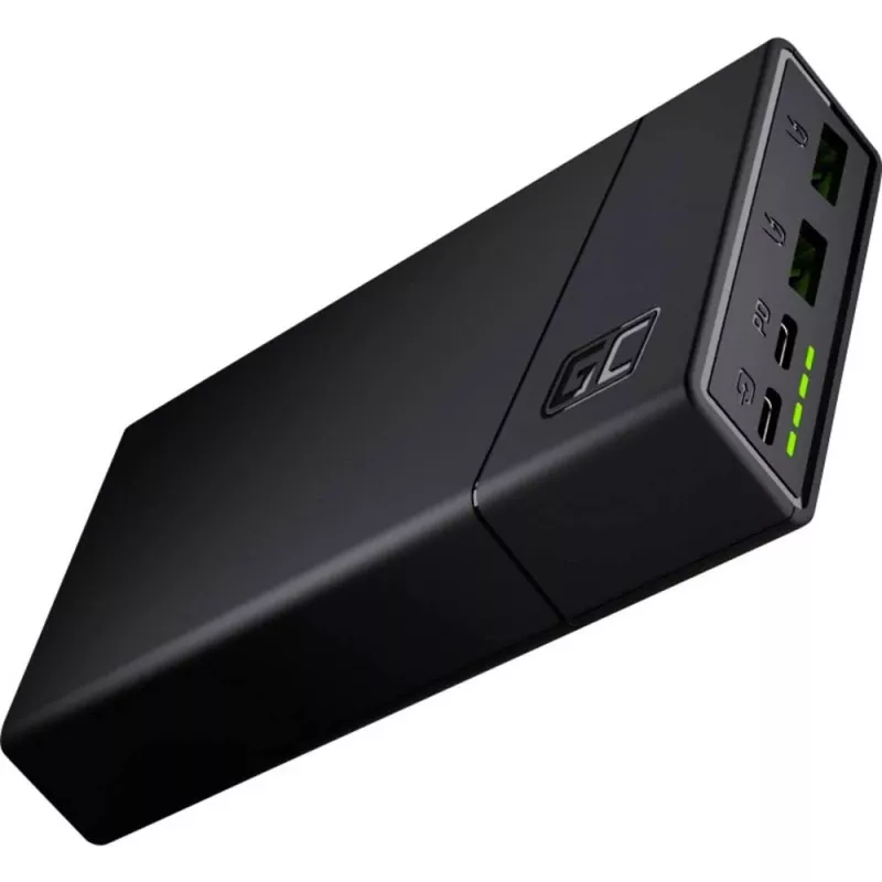 Powerbank Green Cell PBGC03 20000 mAh, LiPo, 18 W väljund, USB-C + 2× USB-A, Quick Charge 3.0, PD, must