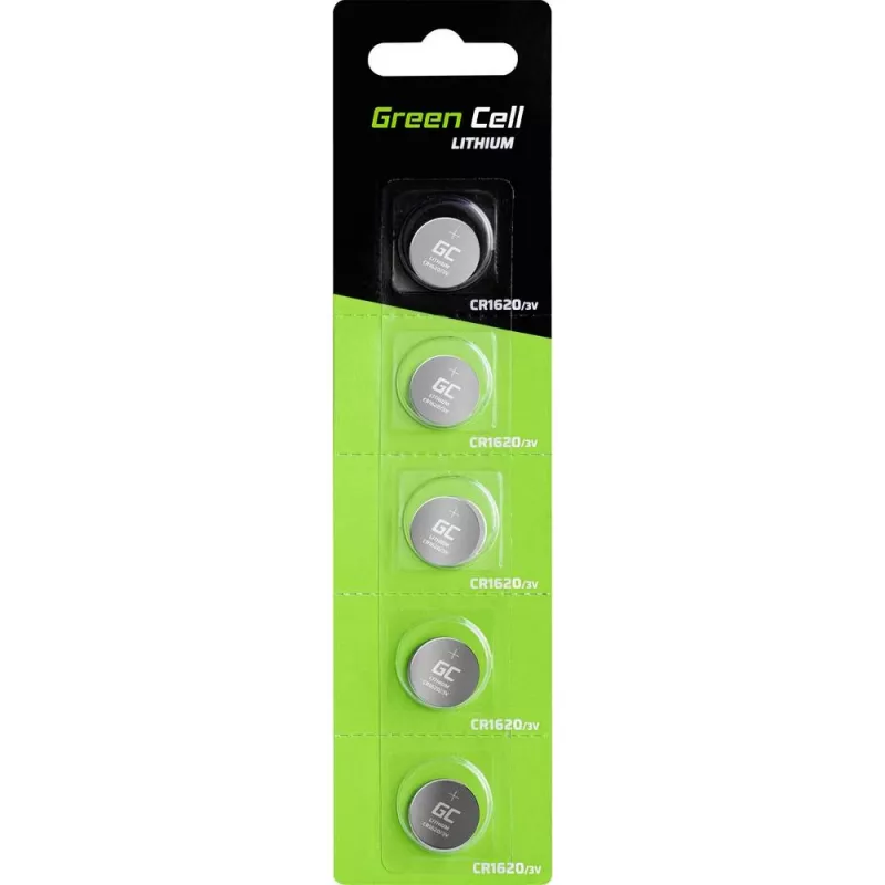 Ühekordne liitiumpatarei roheline Cell CR1620 3V 70mAh, villpakendis 5 tk, kõrgus 1,9 mm