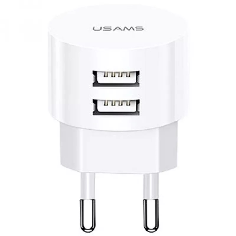 USAMS US-CC080 T20 Kahe USB-ga ümmargune reisilaadija, 10,5 W, valge