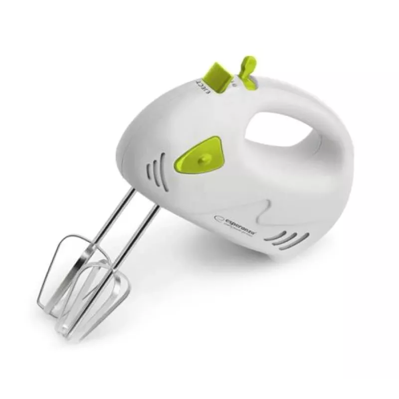 Käsimikser ESPERANZA EKM007G — 150 W, 7 kiirust, vispel, ergonoomiline käepide, 1,1 m juhe, roheline/valge