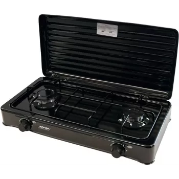 Mpm Kn-02/1kb kaasaskantav gaasipliit Camping 2 põletit emailitud rest kaitsekate standard G30-37 Mbar must