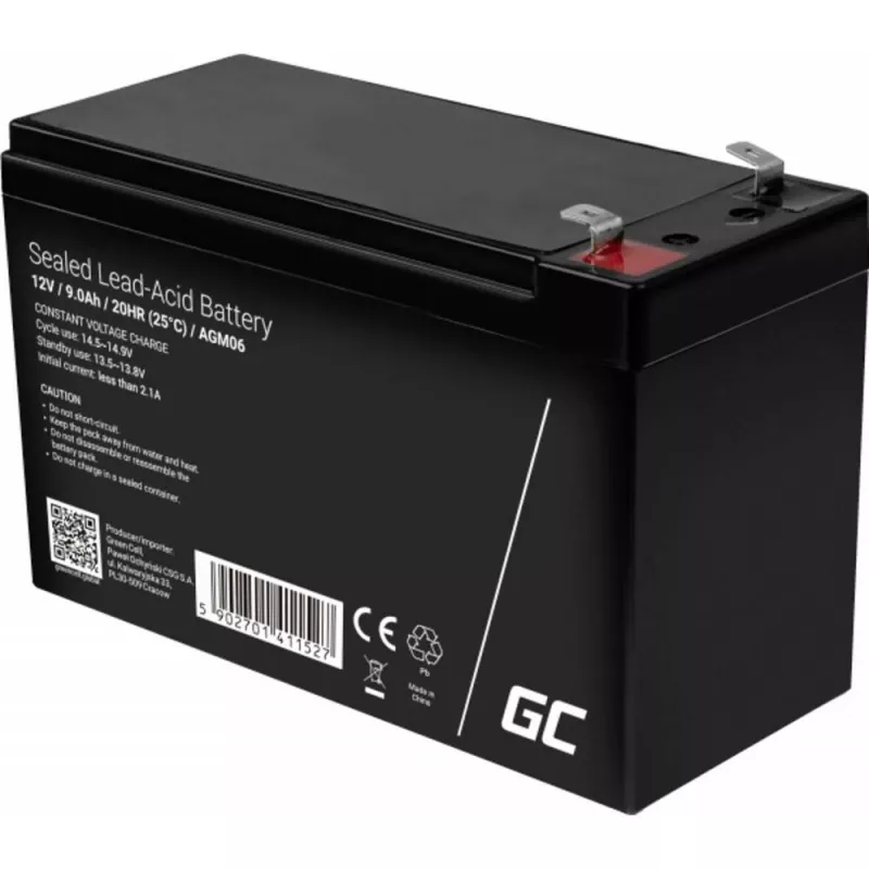 UPS aku roheline Cell AGM06 — 12 V 9 Ah suletud pliiaku (VRLA) 95 × 151 × 65 mm, 2,3 kg