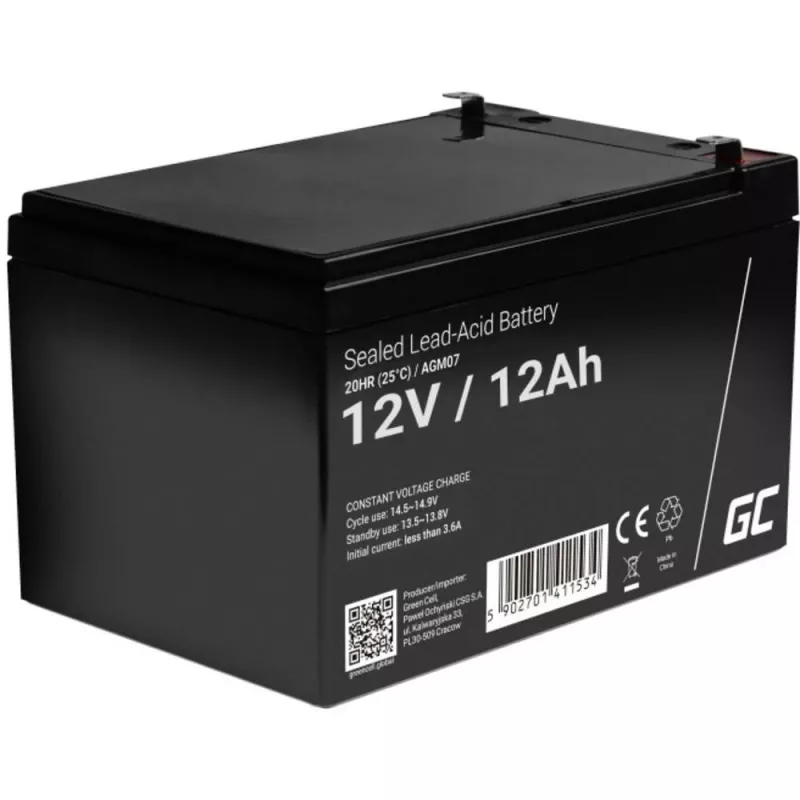 AGM-aku roheline Cell 12V 12Ah – suletud pliiaku (VRLA), 151×98×95 mm, 3,3 kg
