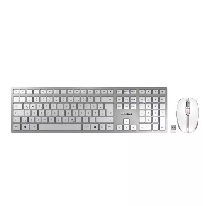 CHERRY DW 9100 SLIM klaviatuur Hiir kaasas Universaalne RF juhtmevaba + Bluetooth QWERTZ Saksa Hõbedane