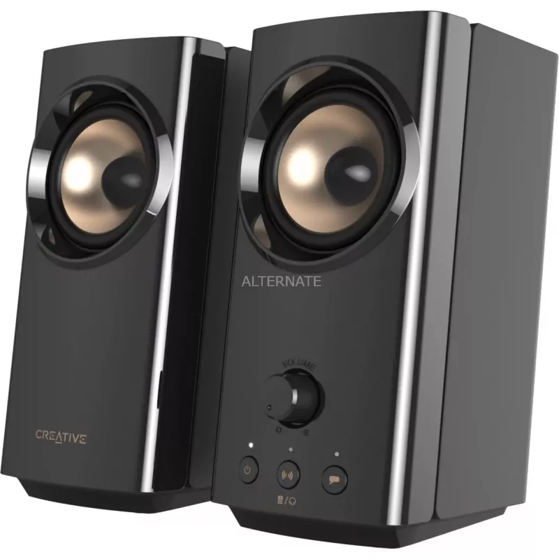 CREATIVE T60 2.0 kompaktsed Hi-Fi lauakõlarid selge dialoogi ja ruumilise heliga, Sound Blaster SmartComms Kit, USB-C heli- ja mikrofoniport ning kõrvaklappide port B