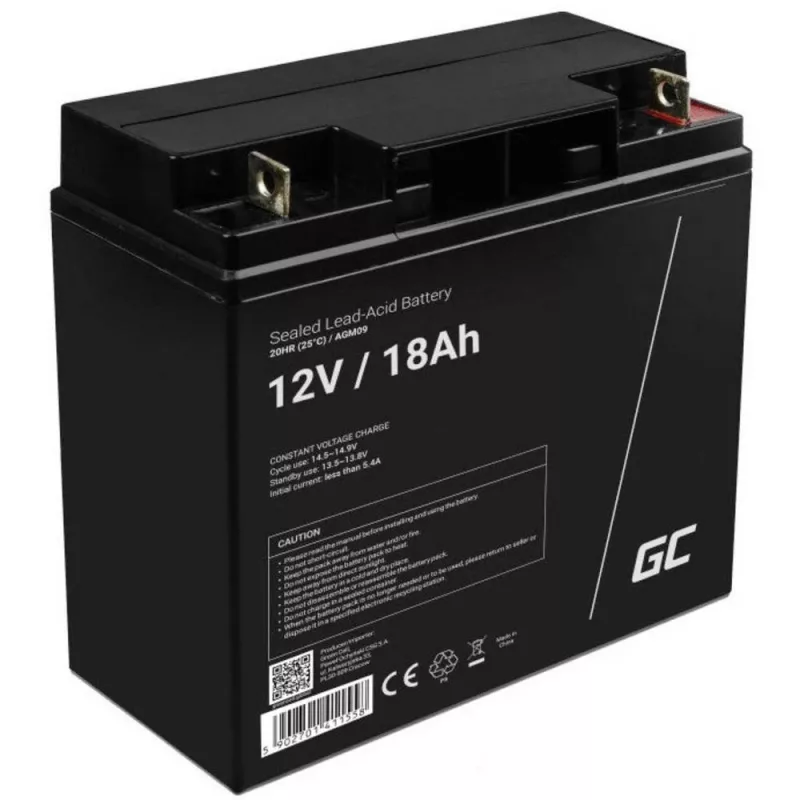 Laetav suletud pliiaku roheline Cell AGM09 12 V 18000 mAh, must, 167×77×181 mm, 4.8 kg
