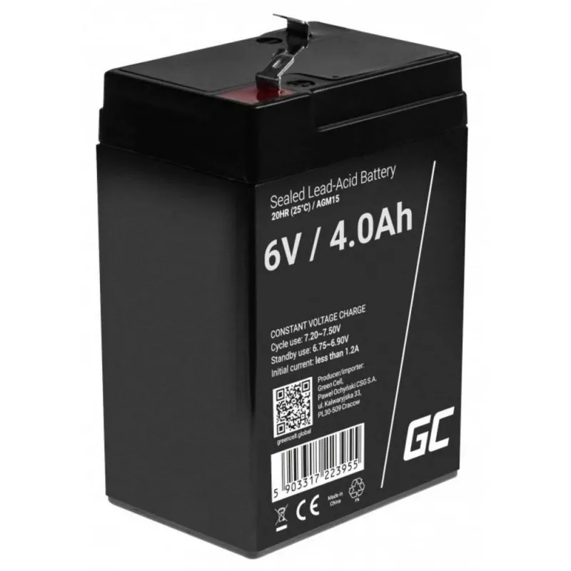 UPS-i aku roheline Cell AGM15, 6 V, 4 Ah, suletud pliiaku (VRLA), must, 680 g