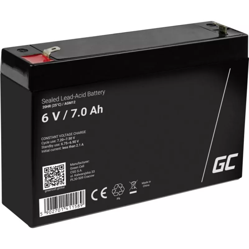 Laetav suletud pliiaku roheline Cell AGM12 6 V 7000 mAh Must
