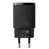 Sisene USB kiirlaadija Baseus CCXJ-B01 — 2 porti (USB-C PD 20W + USB-A QC3.0 18W), 100–240 V, must