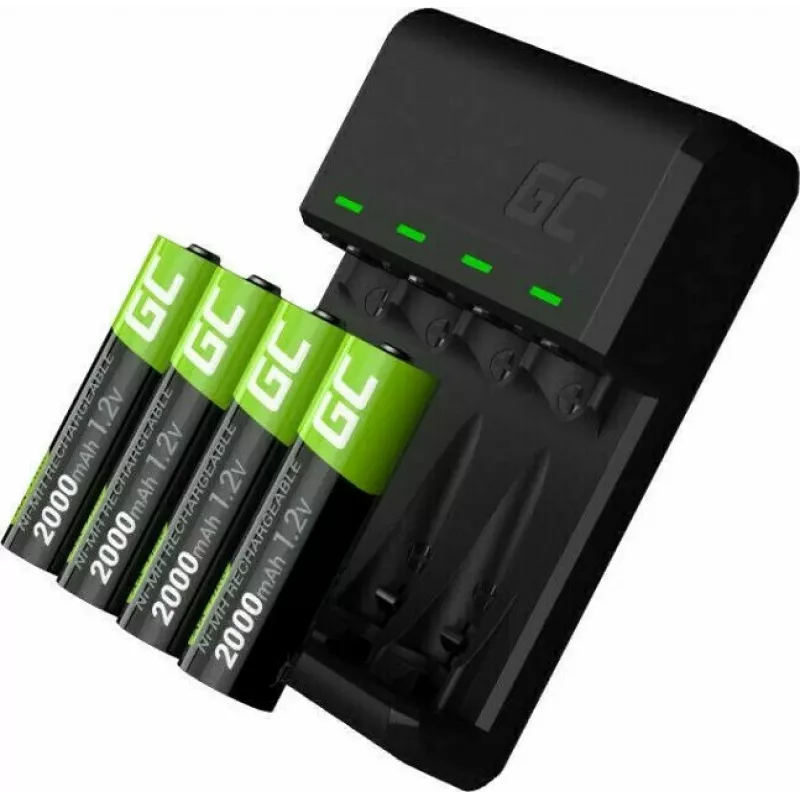 Akulaadija roheline Cell GC VitalCharger koos 4× AA 2000mAh NiMH akudega