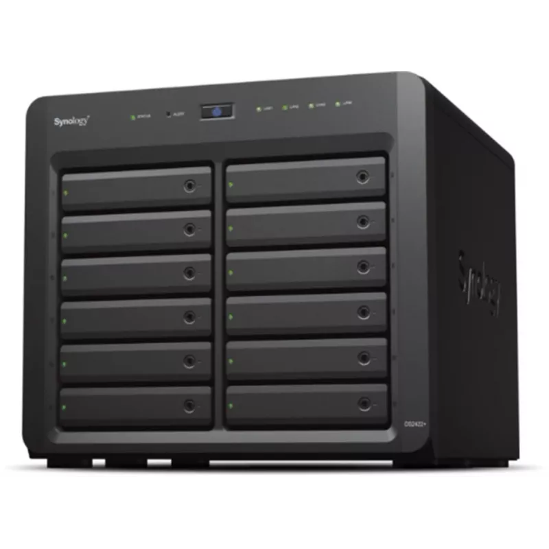 NAS Synology DS2422+; Tower; 12x (3.5 SATA HDD/2.5 SATA HDD/2.5 SATA SSD); AMD Ryzen V1500B;,4 GB DDR4 (max. 32GB),4 x 1GbE RJ-45