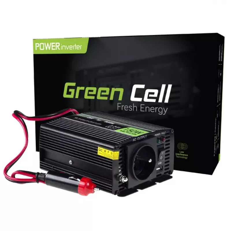 Inverteri toiteadapter roheline Cell INV06 12V kuni 230V 150W 50Hz Type C pistik, 85% efektiivsus, must