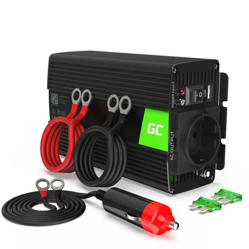 Autoinverter roheline Cell INV01DE 300W DC-AC, 12V kuni 230V, 1×USB, LED, aktiivjahutus