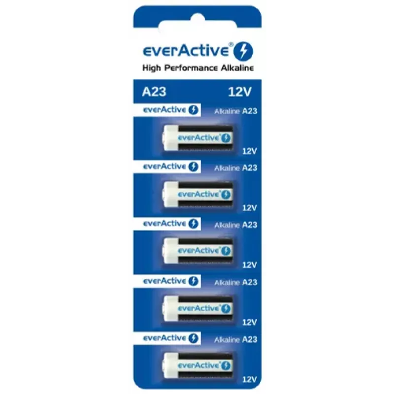 Aluselise patarei komplekt everActive A23 12V, 5 tk blisterpakendis — puldidele ja väikesele elektroonikale
