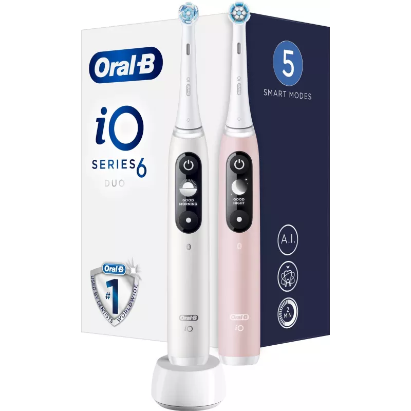 Braun Oral-B iO Series 6 Duo Elektriline Hambahari 2-Pakk Valge/Roosa
