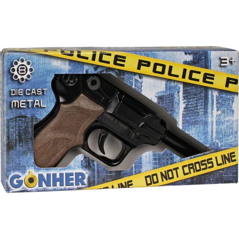 Metallist mängupolitsei revolver Gonher 8 lasuga, metallkonstruktsioon, mudel 258441