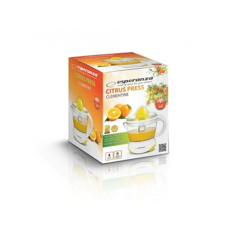 Elektriline tsitrusepress ESPERANZA EKJ001Y — 0,7 L kauss, 25 W, valge/kollane