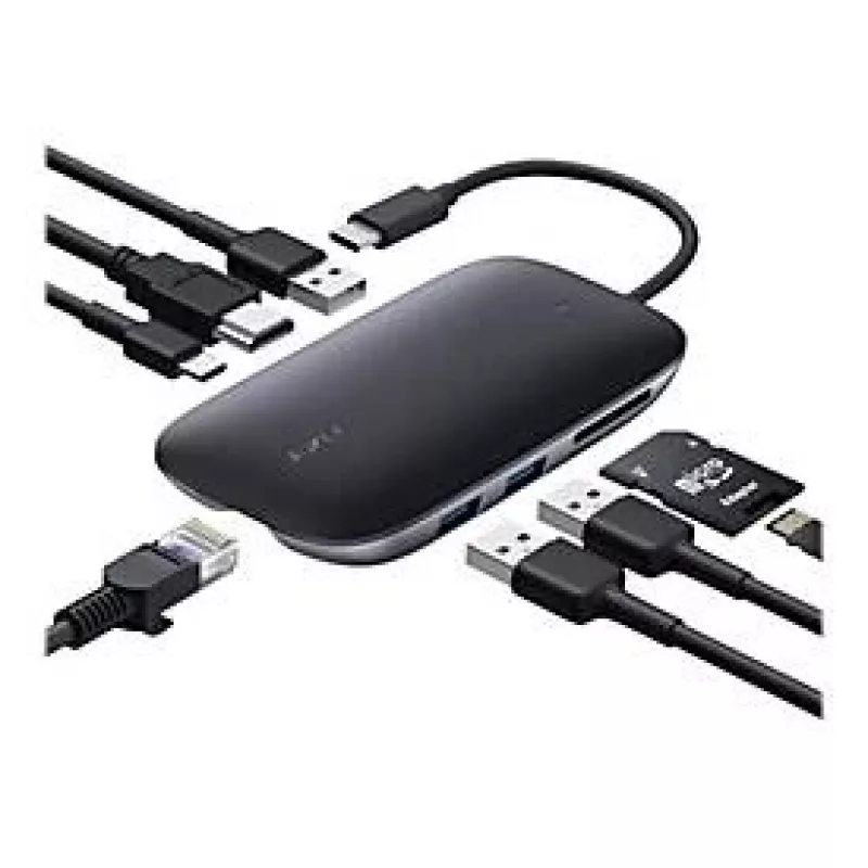Sülearvuti dokkimisjaam AUKEY CB-C71 — 3× USB-C (USB 3.2 Gen1), HDMI, RJ‑45, MicroSD, USB PD 100W, 0,15 m kaabel, must