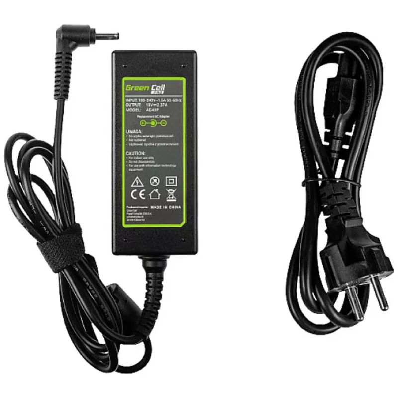 Toiteadapter roheline Cell AD40P 45W sülearvutitele, 19V 2.37A, AC-to-DC, 100–240V sisend, must