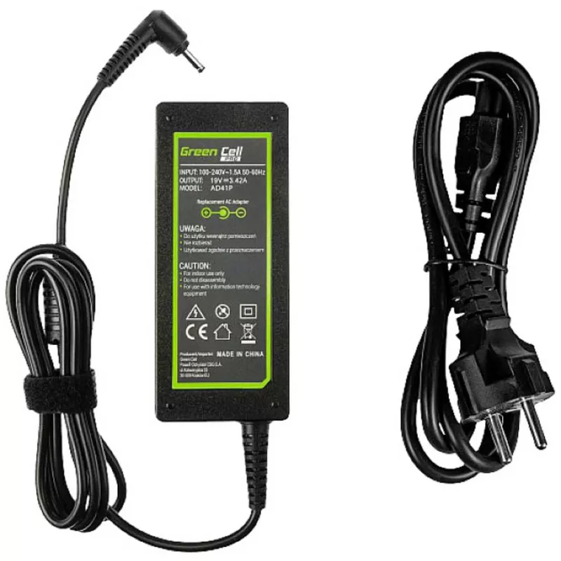 Toiteadapter Green Cell AD41P 65W ASUS sülearvutitele, 19V 3,42A, sisetingimustes, must