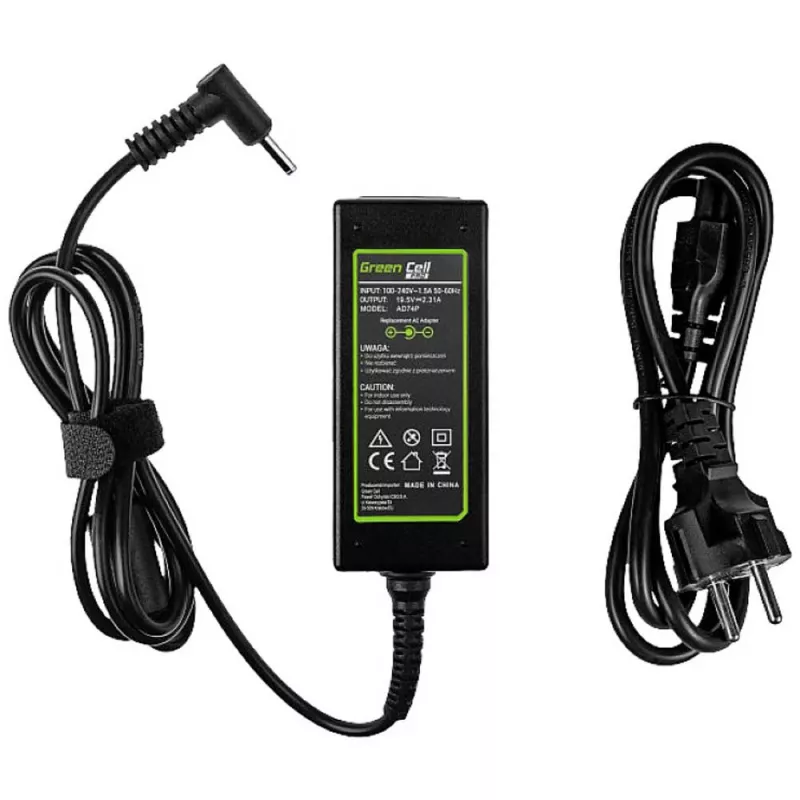 AC-to-DC sülearvuti toiteadapter Green Cell AD74P 45W 19.5V 2.31A siseruumidesse, must