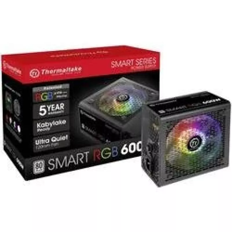 Thermaltake SMART RGB PS-SPR-0600NHSAWE-1 - Toiteplokk (sisemine) - ATX12V 2.3 - 80 PLUS - AC 230 V - 600 W - aktiivne PFC - must
