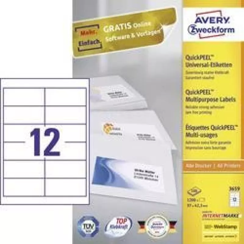 Avery 3659 isekleepuv silt Ristkülik Püsiv Valge 1200 tk
