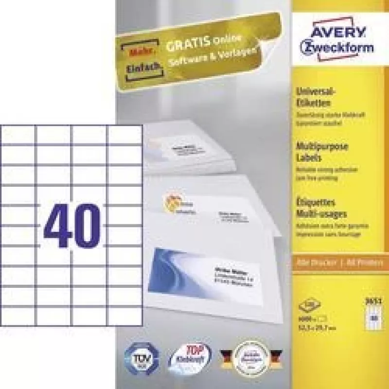 Avery Zweckform 3651 universaalsed sildid 52,5 x 29,7 mm 100 lehte valged