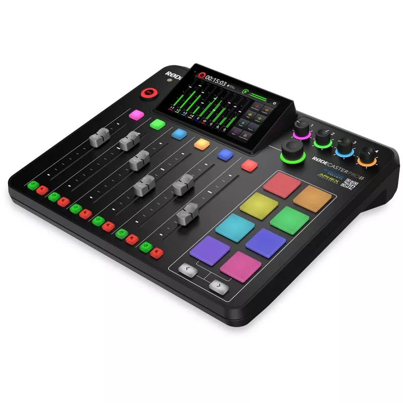 Stuudiokontroller RØDE Caster Pro II Must — 4 XLR/TRS combo, 4 kõrvaklappide väljundit, 8 padi, puuteekraan, Wi‑Fi, Bluetooth, USB‑C