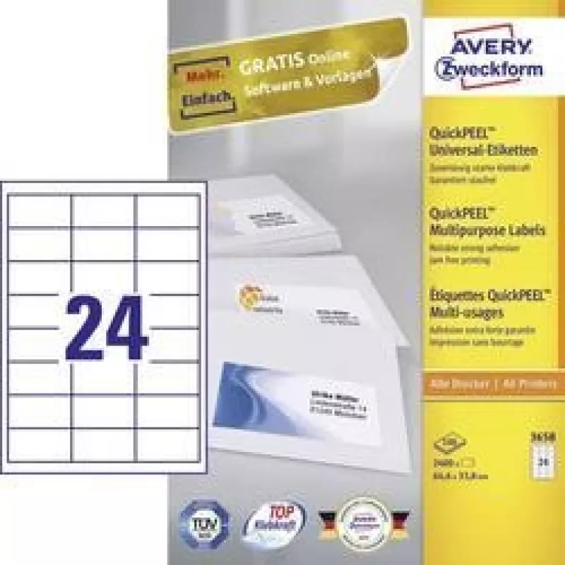 Avery - Sildid - Valge - A4 (210 x 297 mm) - 100 tk