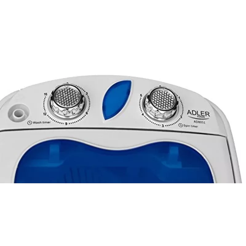 Adler | AD 8051 | Pesumasin | Energiatõhususe klass | Pealtlaadimine | Pesukogus 3 kg | Pöörlemiskiirus määramata | Sügavus 37 cm | Laius 38 cm | Valge/sinine