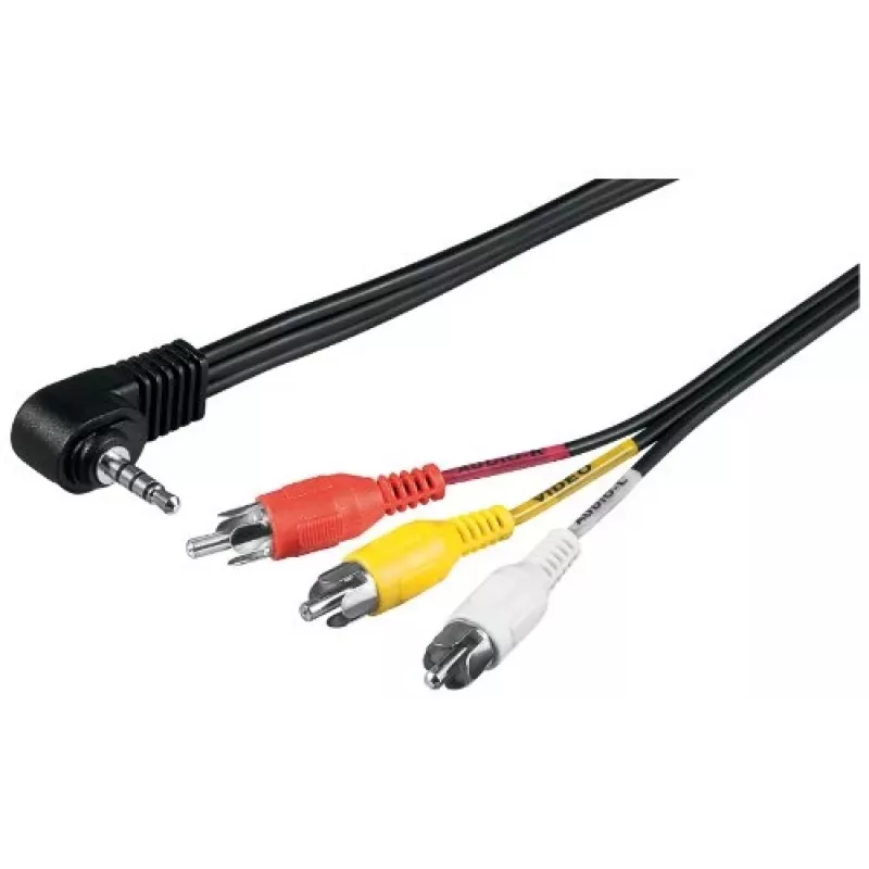 Wentronic Goobay 3,5 mm pistikupesa/RCA adapterkaabel, 1,5 m - 3,5 mm pistik (4-kontaktiline, stereo) 90° > 3x RCA-pistik (50209)