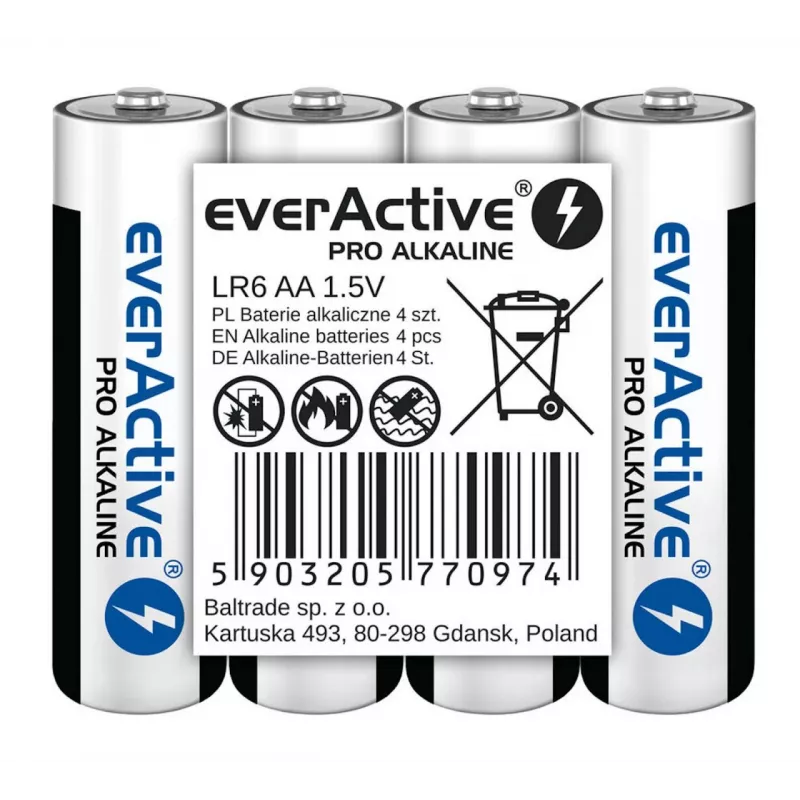 Aluselised patareid everActive LR6 AA pakis 4 tk — 1,5 V, 3000 mAh, 50,5 × 14,5 mm