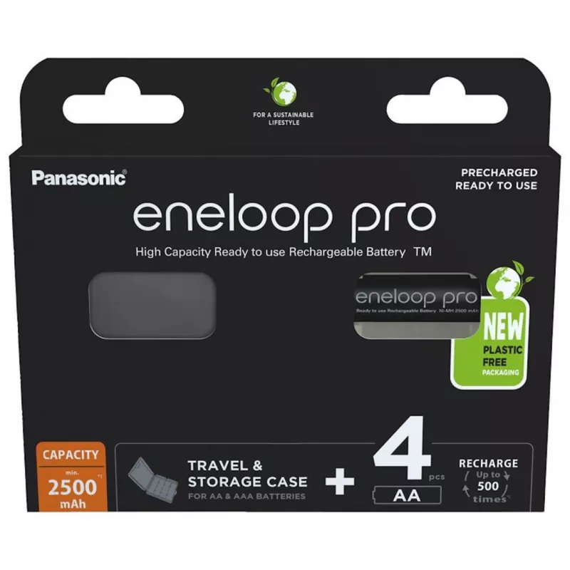 Laetavad patareid PANASONIC ENELOOP PRO AA 2500 mAh 4 tk + karp (BK-3HCDE/4CP+CASE)