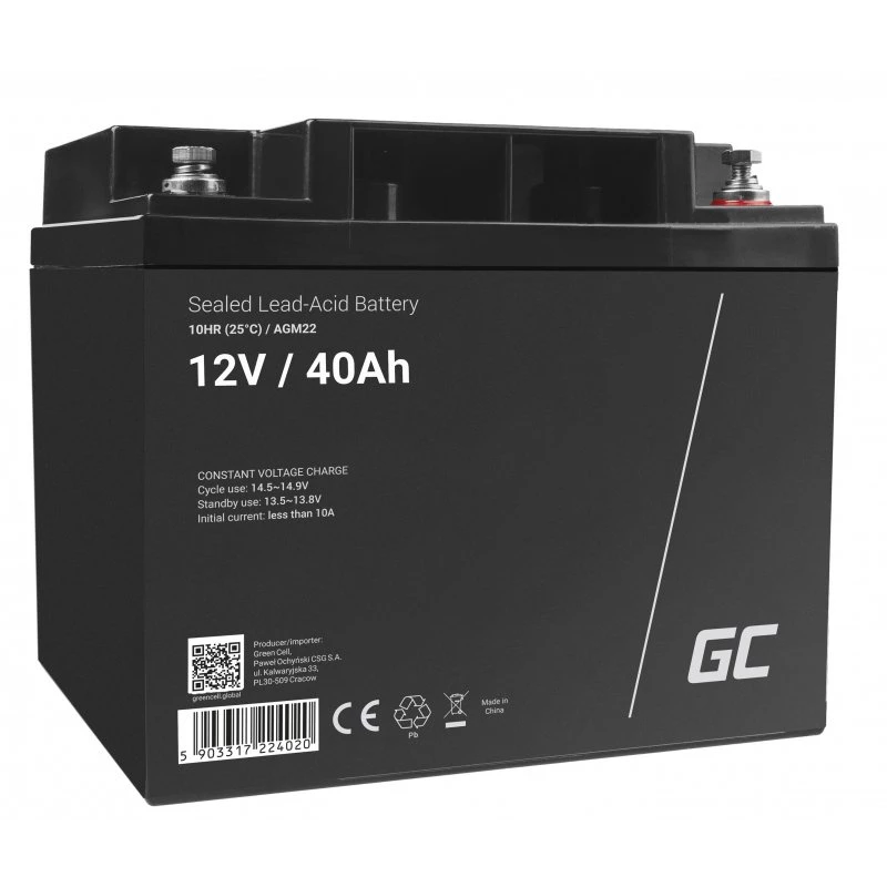 UPS aku roheline Cell AGM22 — Suletud pliiaku 12 V 40 Ah (VRLA), 170×165×197 mm, 12,1 kg