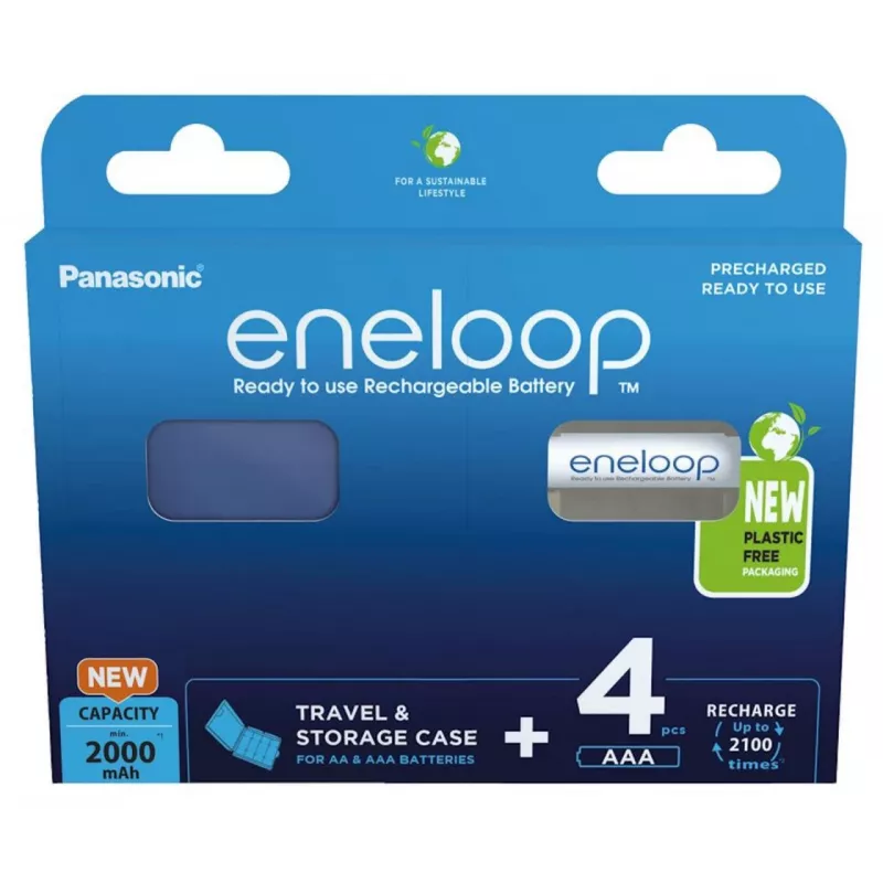 Laetavad patareid PANASONIC ENELOOP AA 2000 mAh 4 tk + karp (BK-3MCDE/4CP+CASE)